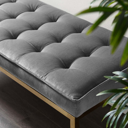 Loft Gold Stainless Steel Leg Large Performance Velvet Bench, Velvet Fabric Metal Steel, Gold Grey Gray, 17811