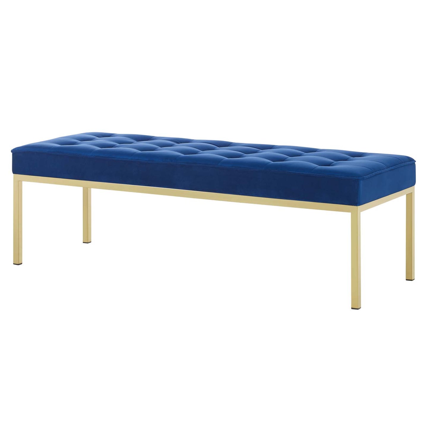 Loft Gold Stainless Steel Leg Large Performance Velvet Bench, Velvet Fabric Metal Steel, Gold Blue Navy, 17345