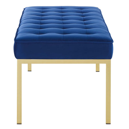 Loft Gold Stainless Steel Leg Large Performance Velvet Bench, Velvet Fabric Metal Steel, Gold Blue Navy, 17345