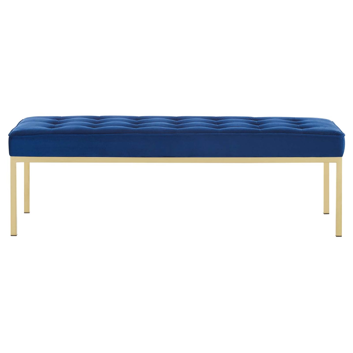 Loft Gold Stainless Steel Leg Large Performance Velvet Bench, Velvet Fabric Metal Steel, Gold Blue Navy, 17345