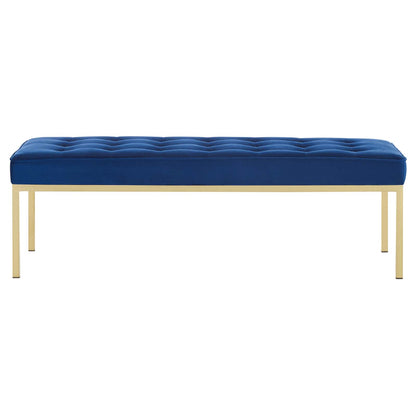 Loft Gold Stainless Steel Leg Large Performance Velvet Bench, Velvet Fabric Metal Steel, Gold Blue Navy, 17345