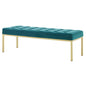 Loft Gold Stainless Steel Leg Large Performance Velvet Bench, Velvet Fabric Metal Steel, Gold Aqua Blue, 17346