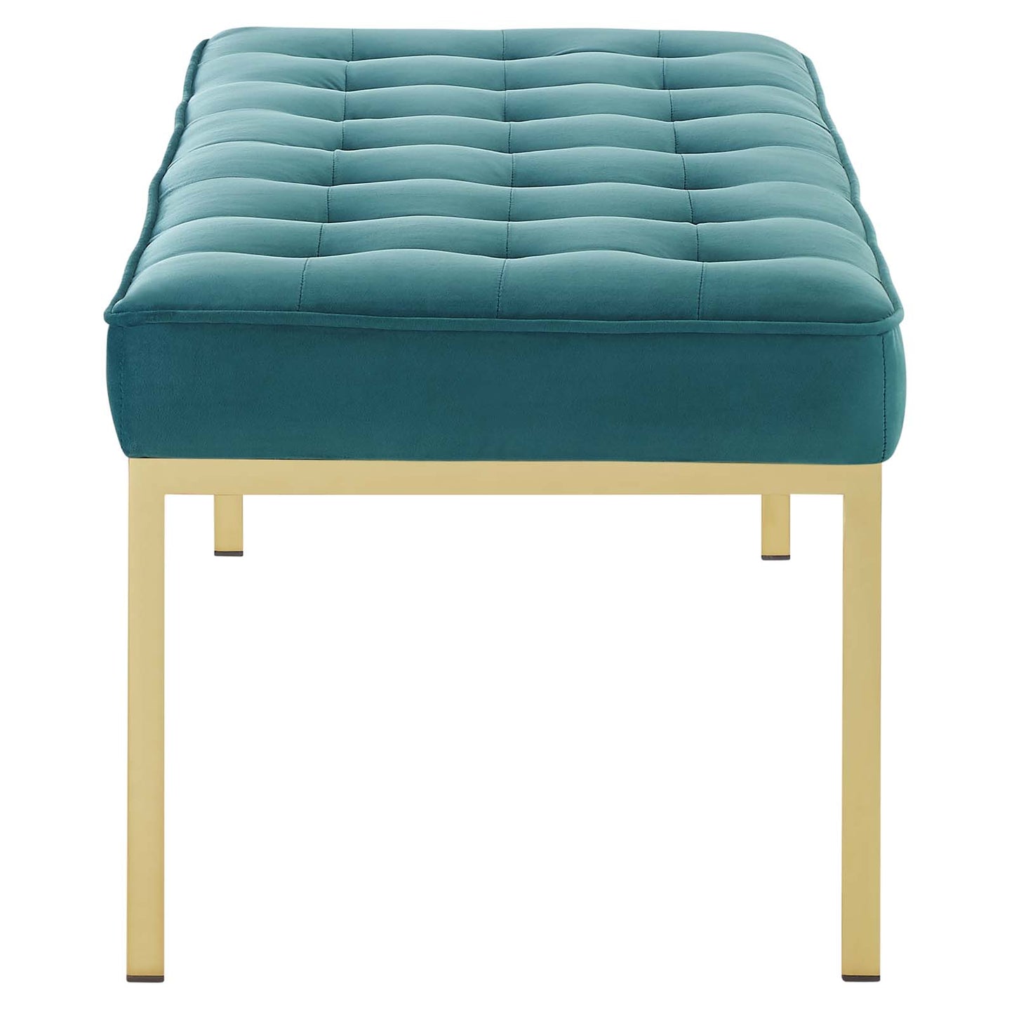 Loft Gold Stainless Steel Leg Large Performance Velvet Bench, Velvet Fabric Metal Steel, Gold Aqua Blue, 17346