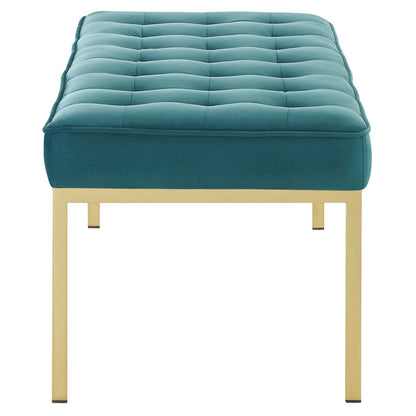 Loft Gold Stainless Steel Leg Large Performance Velvet Bench, Velvet Fabric Metal Steel, Gold Aqua Blue, 17346