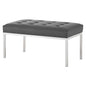 Loft Tufted Button Medium Upholstered Faux Leather Bench, Faux Vinyl Leather Metal Steel, Grey Gray Silver, 17347