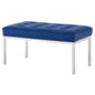 Loft Tufted Button Medium Upholstered Faux Leather Bench, Faux Vinyl Leather Metal Steel, Navy Blue Silver, 17348