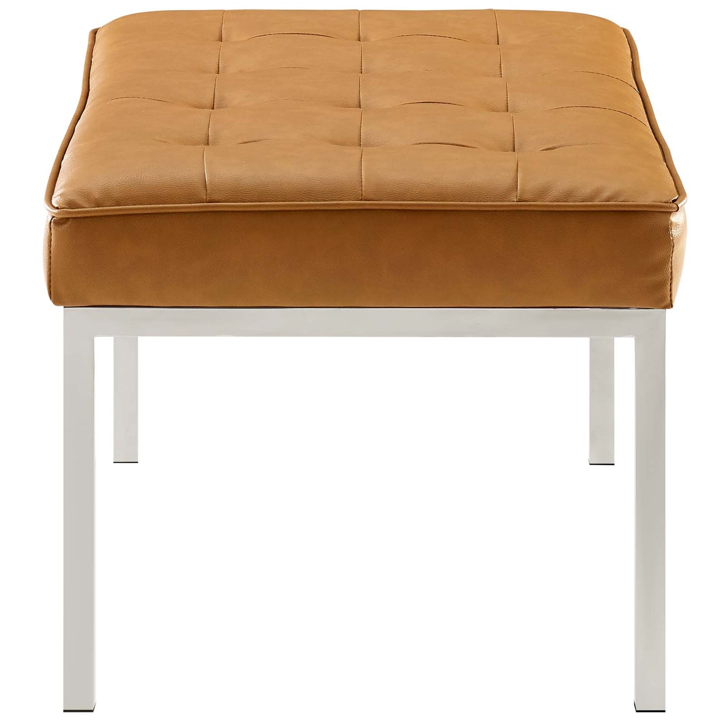 Loft Tufted Medium Upholstered Faux Leather Bench, Faux Vinyl Leather Metal Steel, Tan Brown, 17813