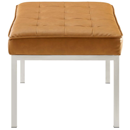 Loft Tufted Medium Upholstered Faux Leather Bench, Faux Vinyl Leather Metal Steel, Tan Brown, 17813