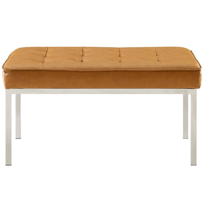 Loft Tufted Medium Upholstered Faux Leather Bench, Faux Vinyl Leather Metal Steel, Tan Brown, 17813