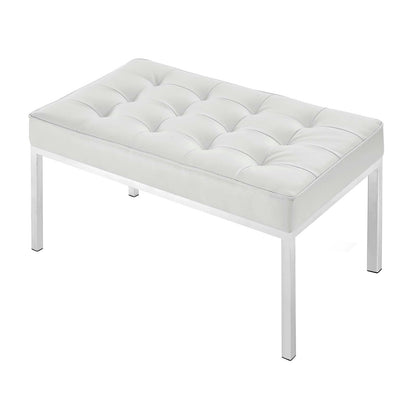 Loft Tufted Button Medium Upholstered Faux Leather Bench, Faux Vinyl Leather Metal Steel, White, 17349