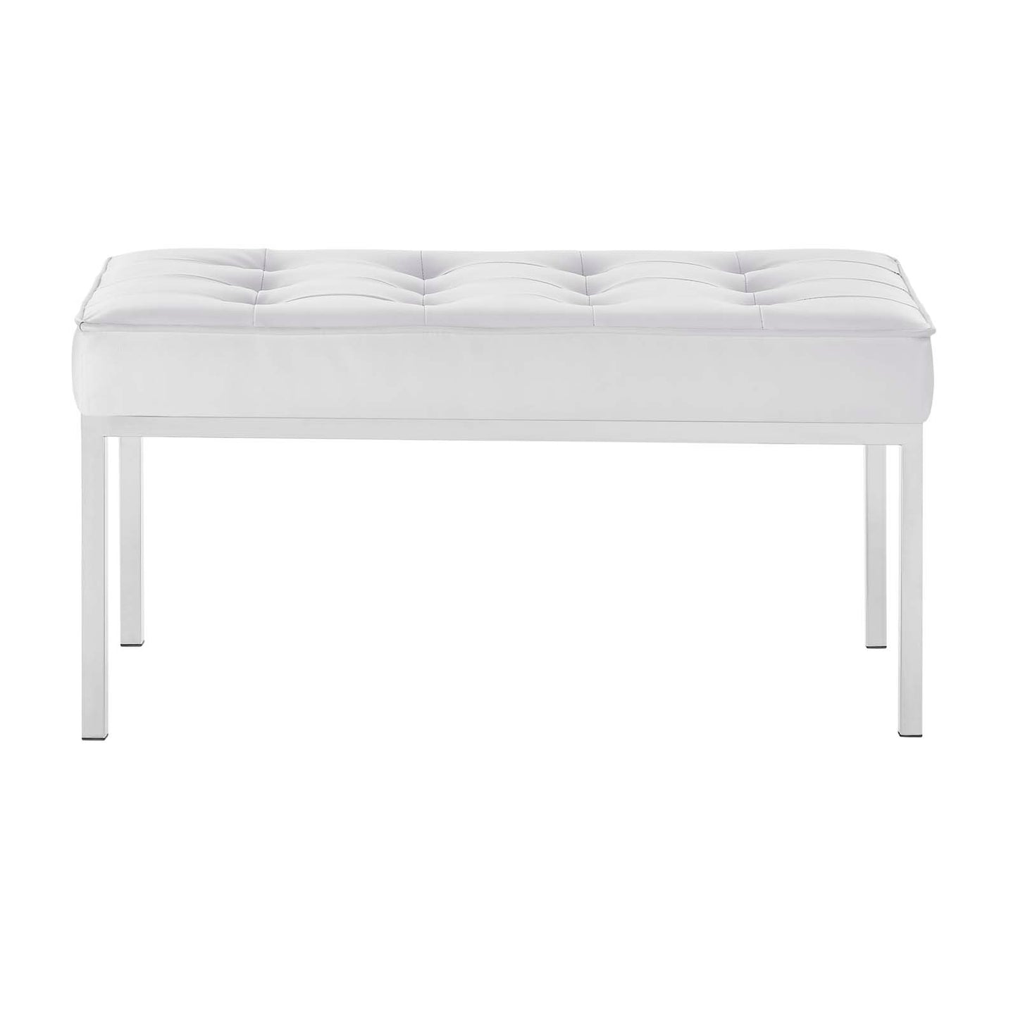 Loft Tufted Button Medium Upholstered Faux Leather Bench, Faux Vinyl Leather Metal Steel, White, 17349