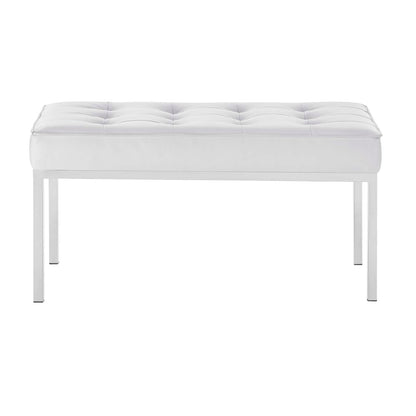 Loft Tufted Button Medium Upholstered Faux Leather Bench, Faux Vinyl Leather Metal Steel, White, 17349