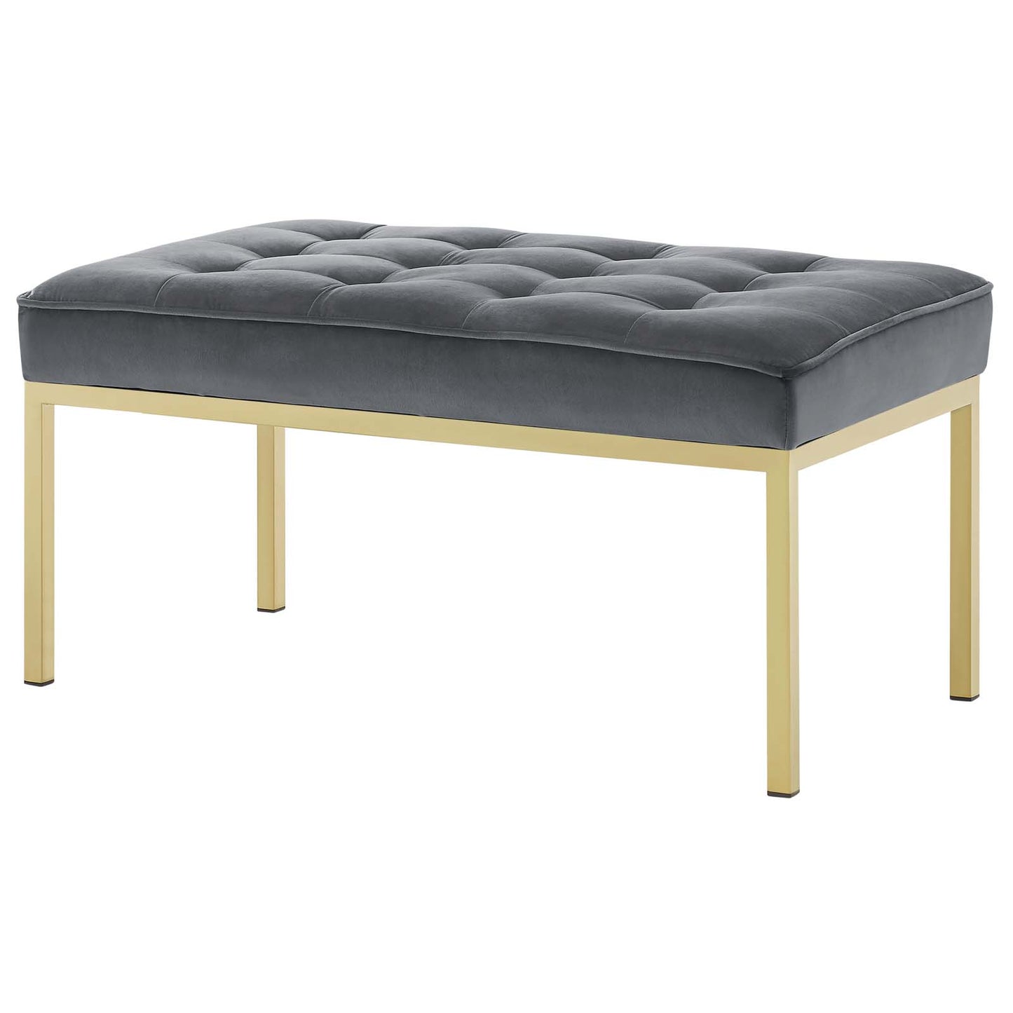 Loft Gold Stainless Steel Leg Medium Performance Velvet Bench, Velvet Fabric, Gold Grey Gray, 17350