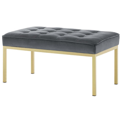 Loft Gold Stainless Steel Leg Medium Performance Velvet Bench, Velvet Fabric, Gold Grey Gray, 17350
