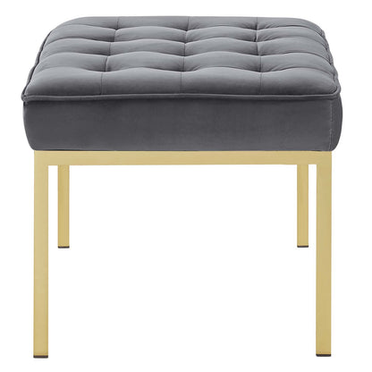 Loft Gold Stainless Steel Leg Medium Performance Velvet Bench, Velvet Fabric, Gold Grey Gray, 17350