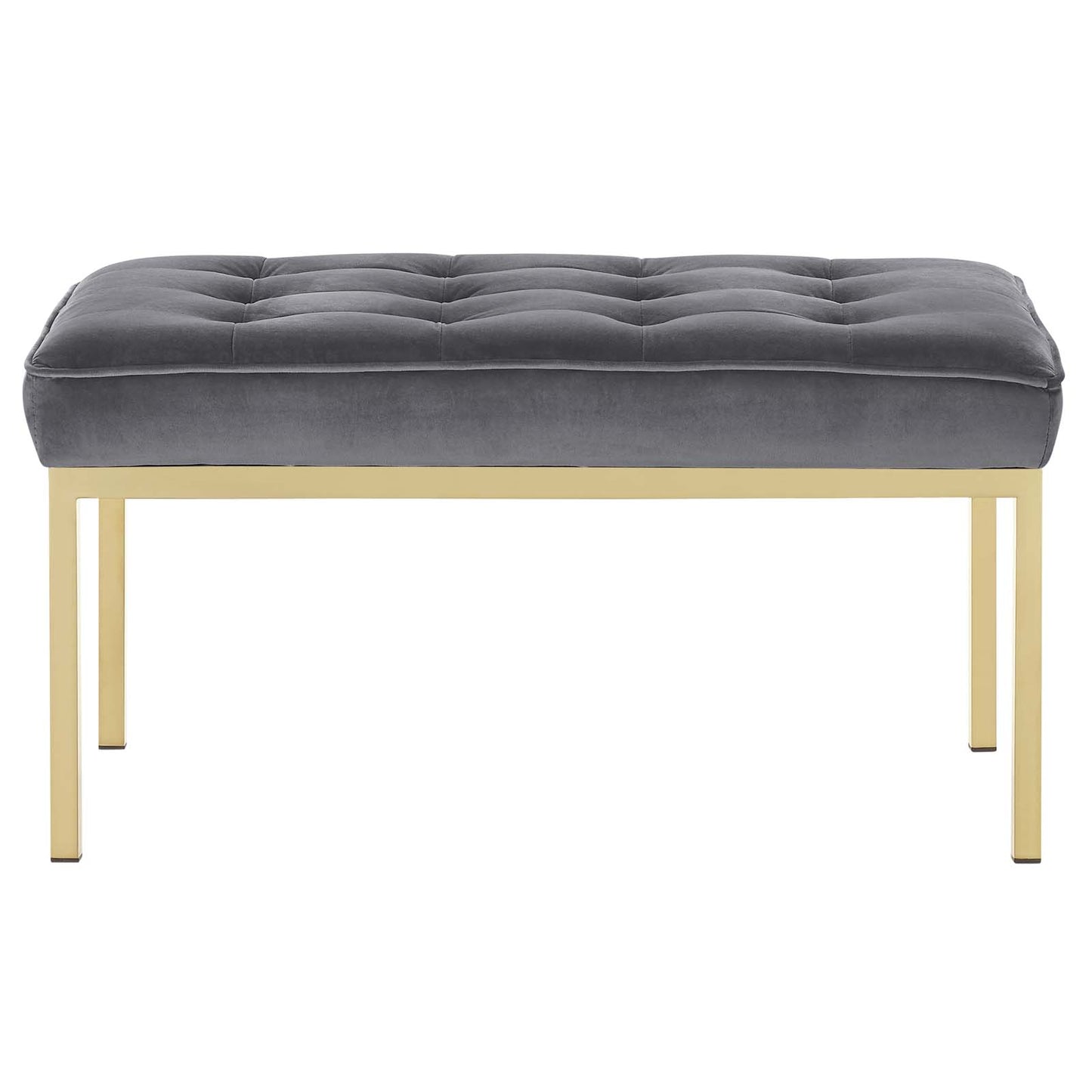 Loft Gold Stainless Steel Leg Medium Performance Velvet Bench, Velvet Fabric, Gold Grey Gray, 17350