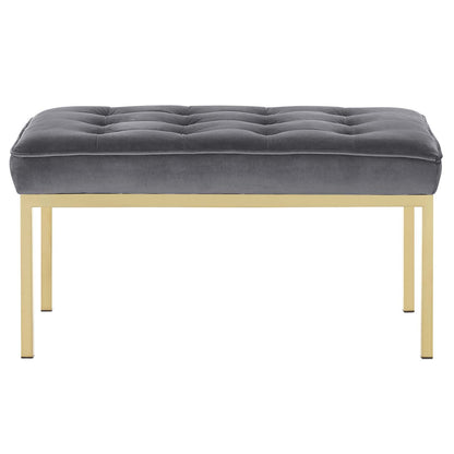 Loft Gold Stainless Steel Leg Medium Performance Velvet Bench, Velvet Fabric, Gold Grey Gray, 17350