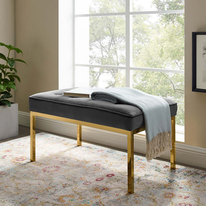 Loft Gold Stainless Steel Leg Medium Performance Velvet Bench, Velvet Fabric, Gold Grey Gray, 17350