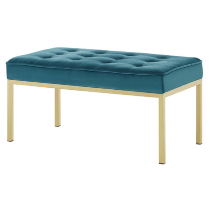 Loft Gold Stainless Steel Leg Medium Performance Velvet Bench, Velvet Fabric, Gold Aqua Blue, 17352