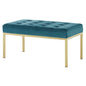 Loft Gold Stainless Steel Leg Medium Performance Velvet Bench, Velvet Fabric, Gold Aqua Blue, 17352