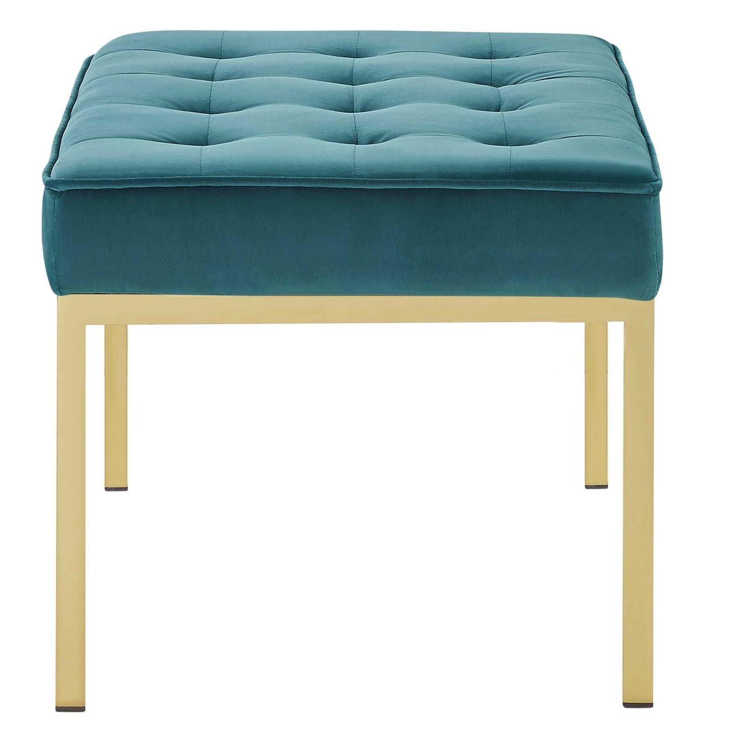 Loft Gold Stainless Steel Leg Medium Performance Velvet Bench, Velvet Fabric, Gold Aqua Blue, 17352
