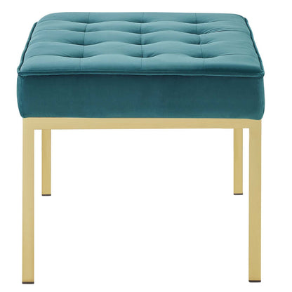 Loft Gold Stainless Steel Leg Medium Performance Velvet Bench, Velvet Fabric, Gold Aqua Blue, 17352