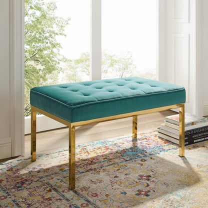 Loft Gold Stainless Steel Leg Medium Performance Velvet Bench, Velvet Fabric, Gold Aqua Blue, 17352