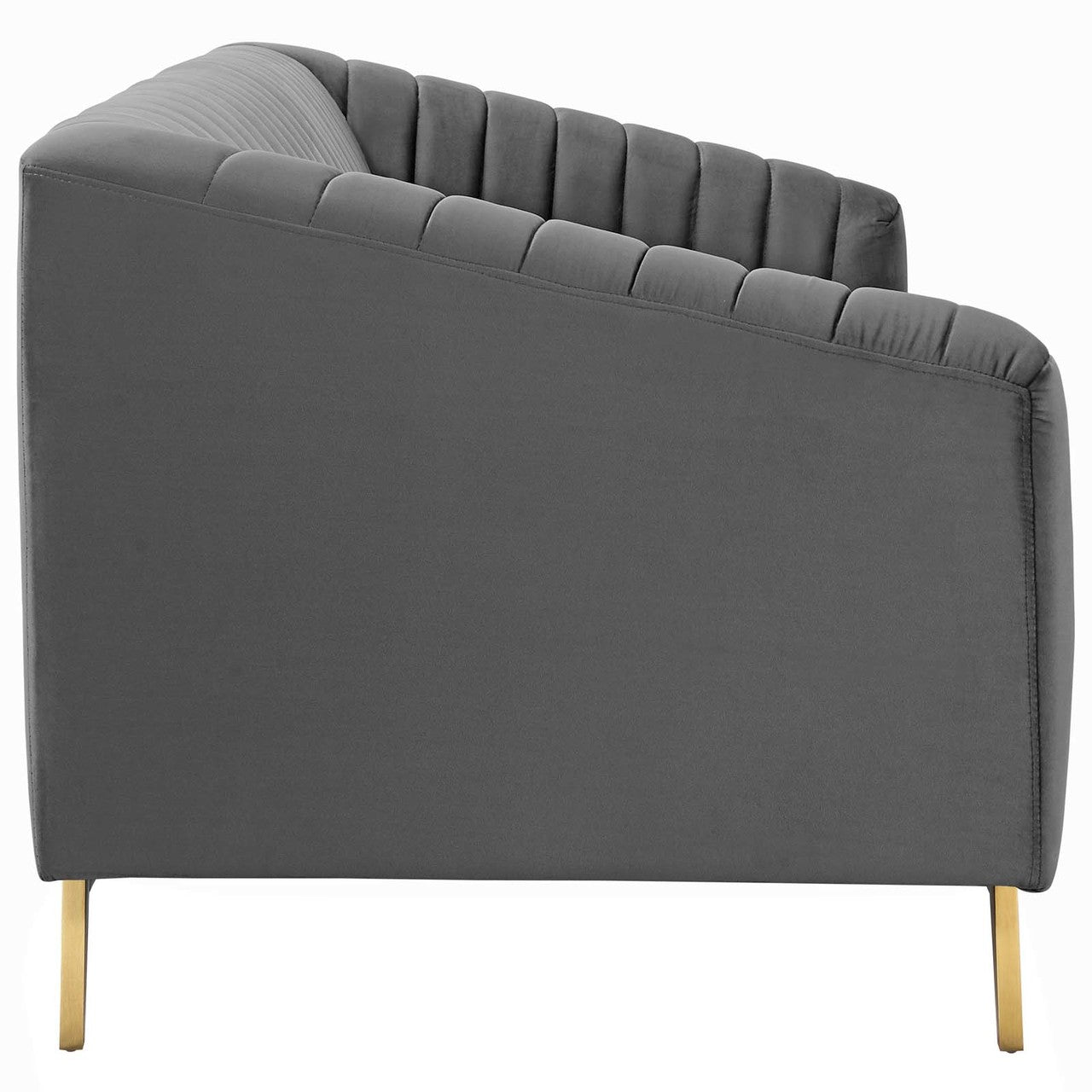 Valiant Vertical Channel Tufted Performance Velvet Loveseat, Velvet Fabric Metal Steel, Grey Gray 15784