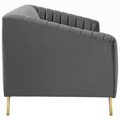 Valiant Vertical Channel Tufted Performance Velvet Loveseat, Velvet Fabric Metal Steel, Grey Gray 15784