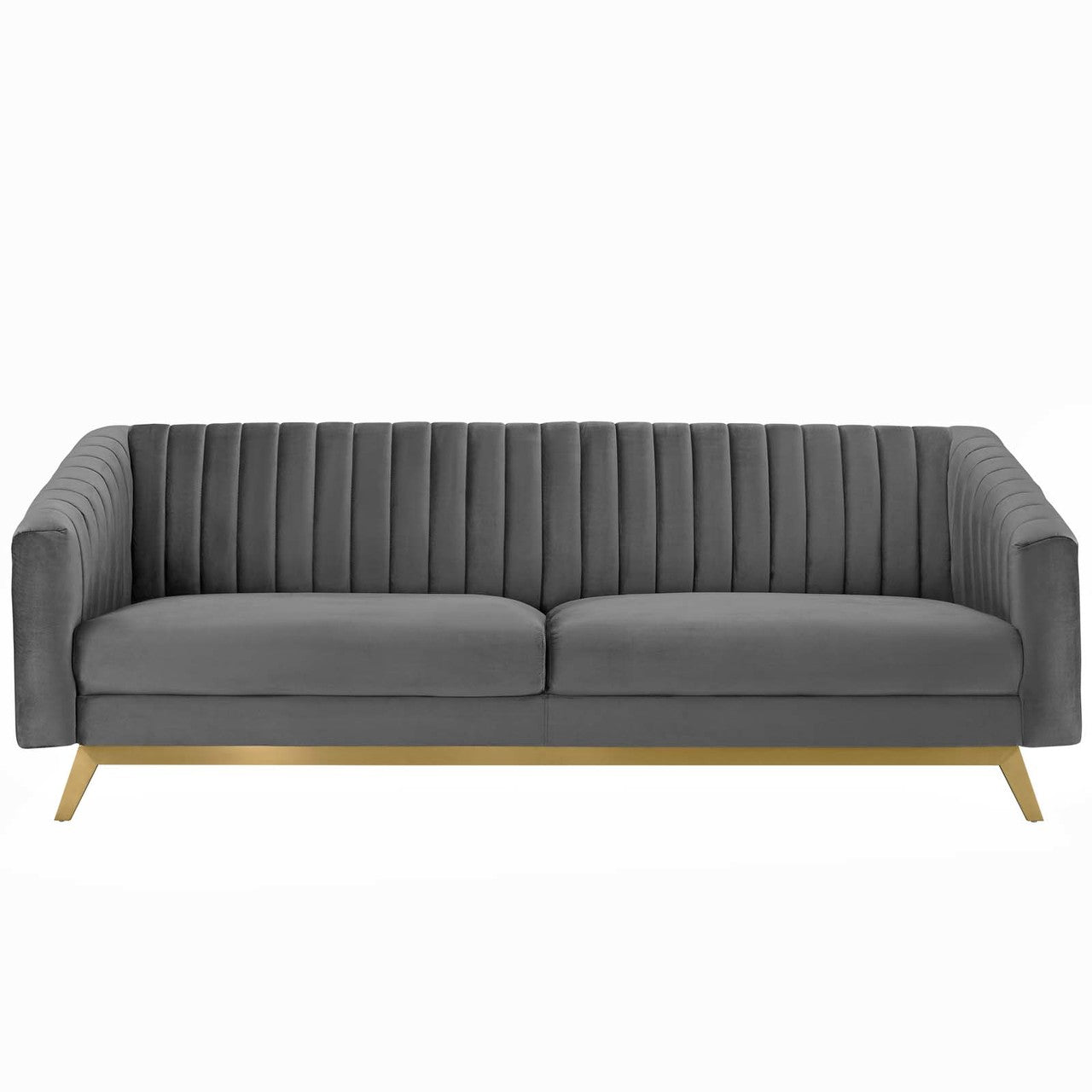 Valiant Vertical Channel Tufted Performance Velvet Loveseat, Velvet Fabric Metal Steel, Grey Gray 15784