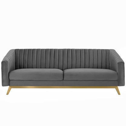 Valiant Vertical Channel Tufted Performance Velvet Loveseat, Velvet Fabric Metal Steel, Grey Gray 15784