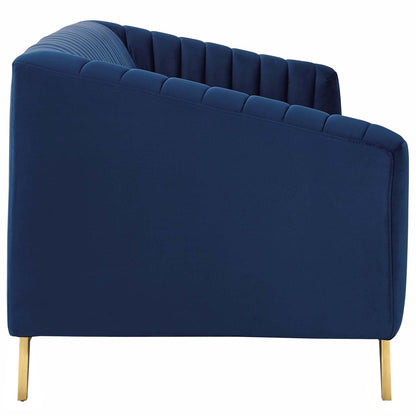 Valiant Vertical Channel Tufted Performance Velvet Loveseat, Velvet Fabric Metal Steel, Navy Blue 15785
