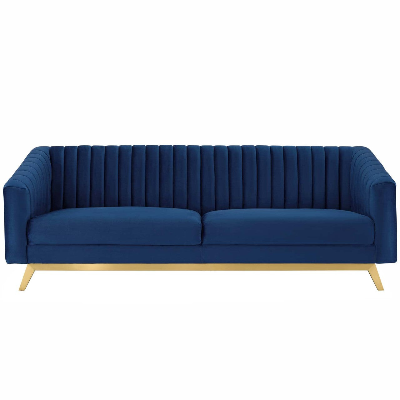 Valiant Vertical Channel Tufted Performance Velvet Loveseat, Velvet Fabric Metal Steel, Navy Blue 15785