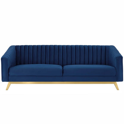Valiant Vertical Channel Tufted Performance Velvet Loveseat, Velvet Fabric Metal Steel, Navy Blue 15785
