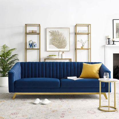 Valiant Vertical Channel Tufted Performance Velvet Loveseat, Velvet Fabric Metal Steel, Navy Blue 15785