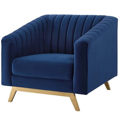 Valiant Vertical Channel Tufted Performance Velvet Armchair, Velvet Fabric Metal Steel, Navy Blue 15787