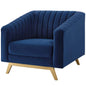 Valiant Vertical Channel Tufted Performance Velvet Armchair, Velvet Fabric Metal Steel, Navy Blue 15787