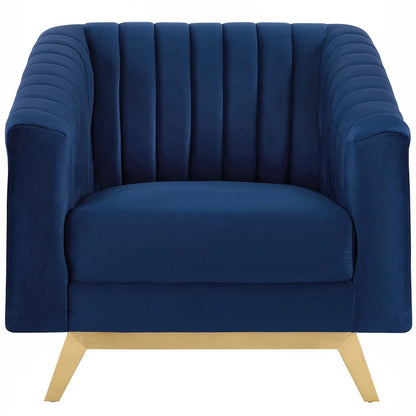Valiant Vertical Channel Tufted Performance Velvet Armchair, Velvet Fabric Metal Steel, Navy Blue 15787