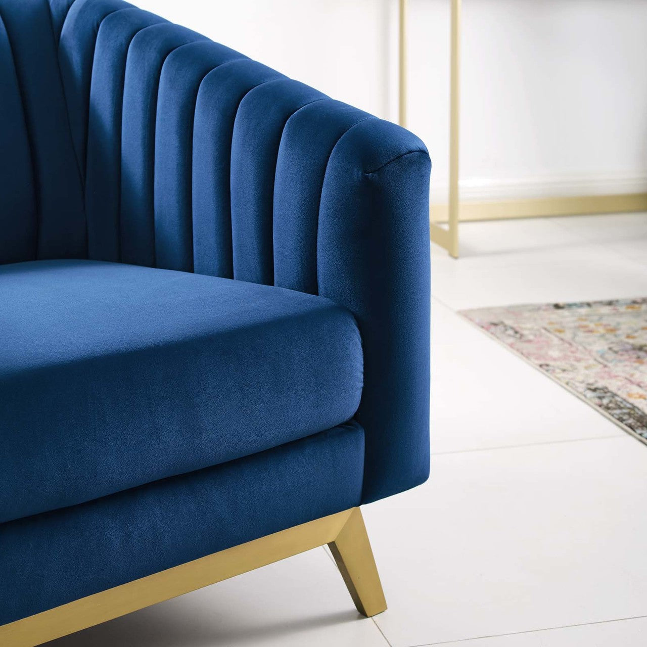 Valiant Vertical Channel Tufted Performance Velvet Armchair, Velvet Fabric Metal Steel, Navy Blue 15787