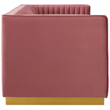 Sanguine Vertical Channel Tufted Performance Velvet Sofa, Velvet Fabric Metal Steel, Rose Red 15788