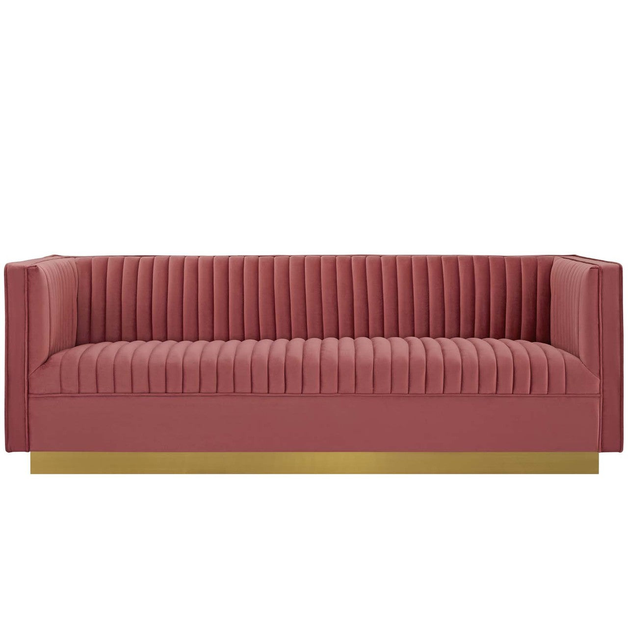 Sanguine Vertical Channel Tufted Performance Velvet Sofa, Velvet Fabric Metal Steel, Rose Red 15788