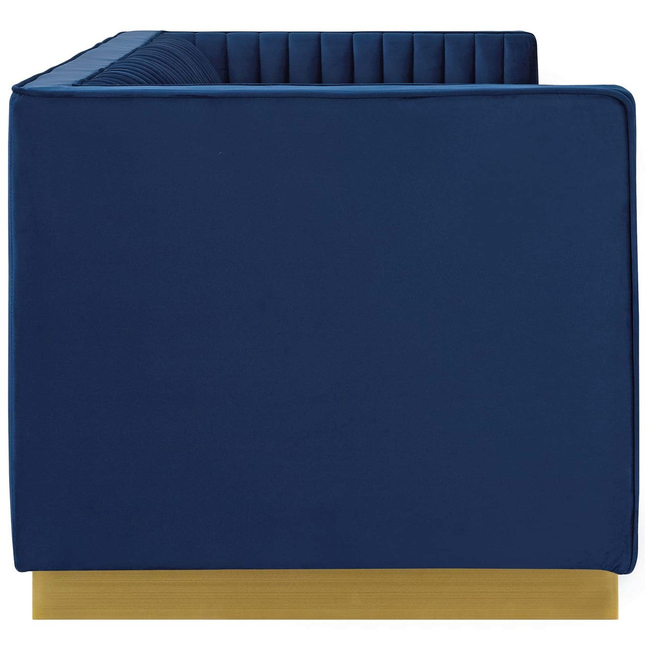 Sanguine Vertical Channel Tufted Performance Velvet Sofa, Velvet Fabric Metal Steel, Navy Blue 15790