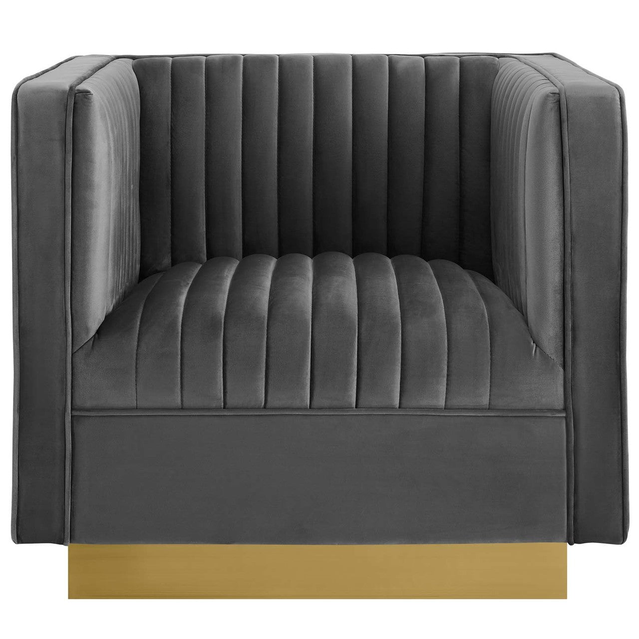 Sanguine Vertical Channel Tufted Accent Performance Velvet Armchair, Velvet Fabric Metal Steel, Grey Gray 15791