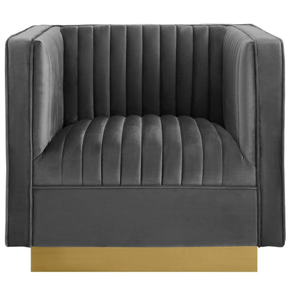 Sanguine Vertical Channel Tufted Accent Performance Velvet Armchair, Velvet Fabric Metal Steel, Grey Gray 15791