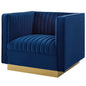 Sanguine Vertical Channel Tufted Accent Performance Velvet Armchair, Velvet Fabric Metal Steel, Navy Blue 15792