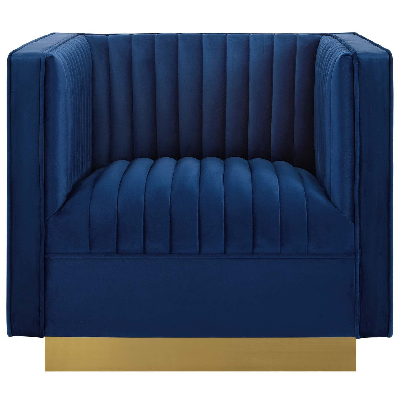 Sanguine Vertical Channel Tufted Accent Performance Velvet Armchair, Velvet Fabric Metal Steel, Navy Blue 15792