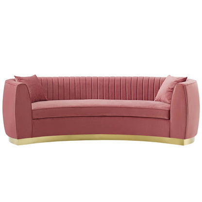 Enthusiastic Vertical Channel Tufted Curved Performance Velvet Sofa, Velvet Fabric Metal Steel, Pink, 17354