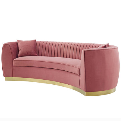 Enthusiastic Vertical Channel Tufted Curved Performance Velvet Sofa, Velvet Fabric Metal Steel, Pink, 17354