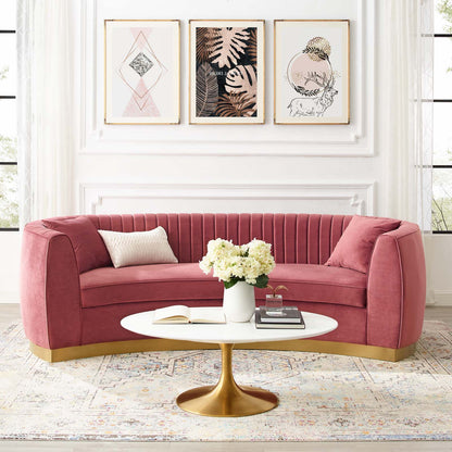 Enthusiastic Vertical Channel Tufted Curved Performance Velvet Sofa, Velvet Fabric Metal Steel, Pink, 17354