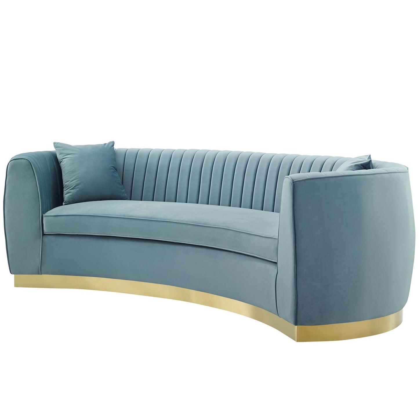 Enthusiastic Vertical Channel Tufted Curved Performance Velvet Sofa, Velvet Fabric Metal Steel, Light Blue, 17356